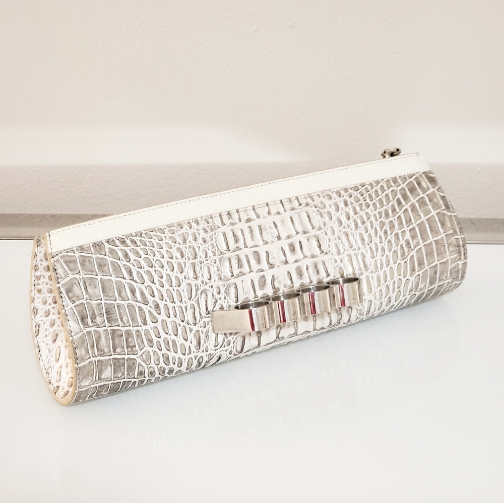 WREN&ROCH White Silver Croc Italian leather clutch